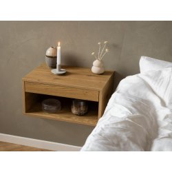 Cholet sengebord med skuffe �verst - mat vild eg ru papir