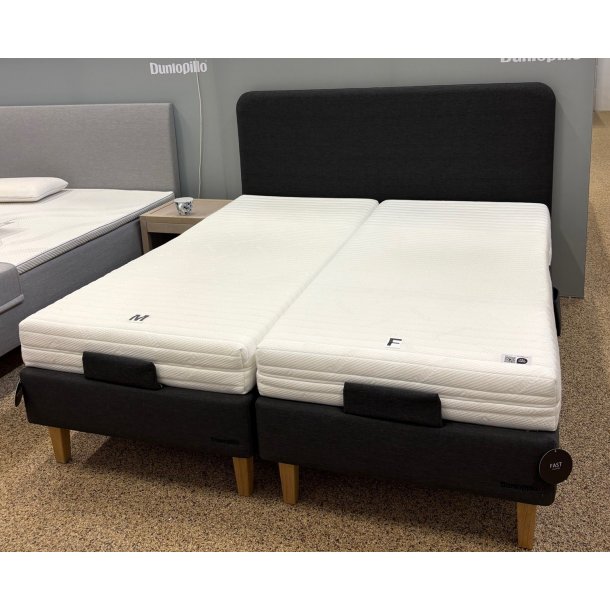 Dunlopillo Pure White elevationsseng 180x200 cm. med Naturlatex madrasser - Pebble gavl - Antracit udstillingsseng