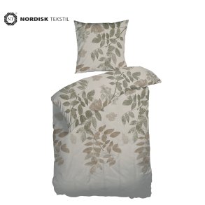 Sengetj GOTS kologisk bomuldssatin Grain Olive 140x220 og pudebetrk 63x60 fra Nordisk Tekstil