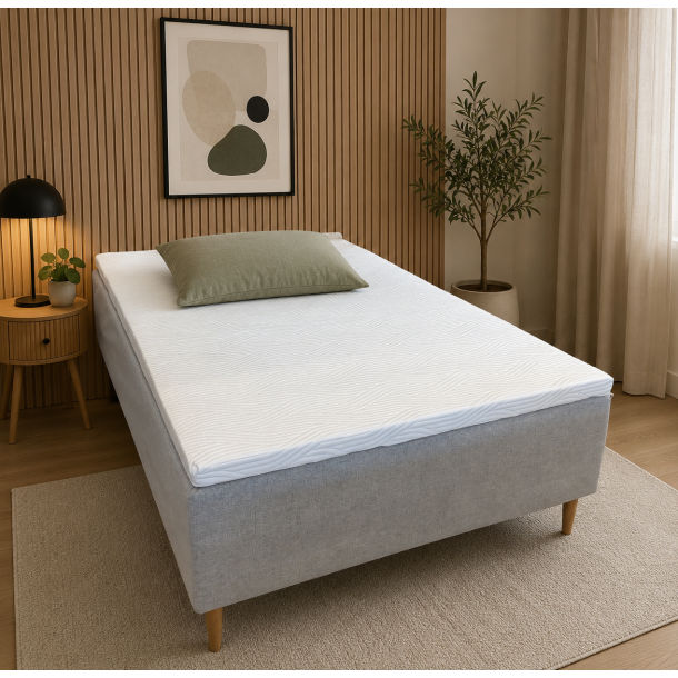 Karma L boxmadras 140x200 cm. med latex topmadras - Ekstra fast - Baltimore Lys gr� udstillingsmodel
