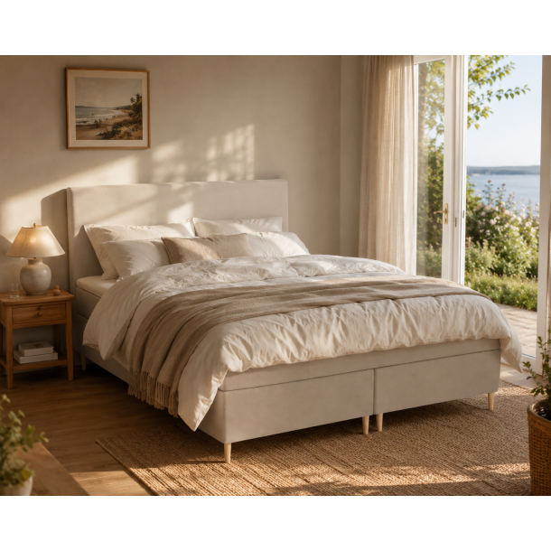Kontinentalseng Fjord 180x200 cm. - Lys Sand - GRATIS Plan gavl