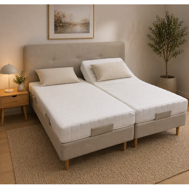 Nature elevationsseng 160x200 cm. med Latex madrasser - quiltet hvid strik