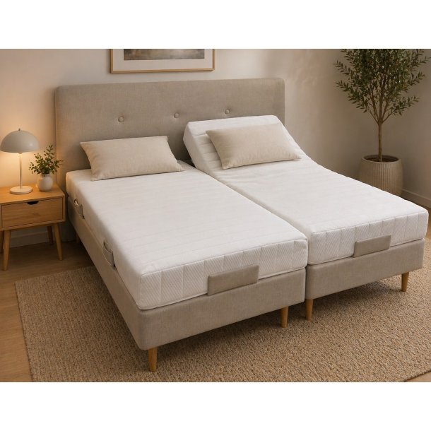 Nature elevationsseng 180x200 cm. med Latex madrasser - quiltet hvid strik