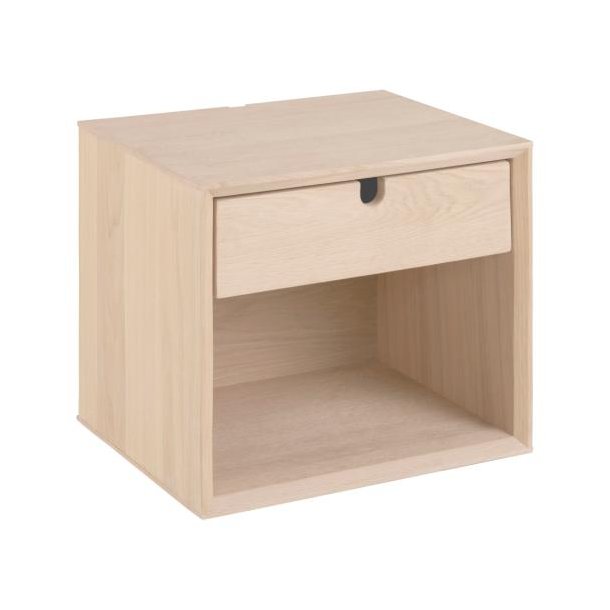 Sengebord Century med skuffe og bent rum - hvidolieret egefiner - vghngt