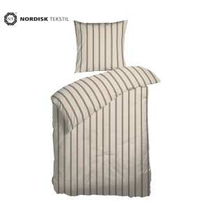 Senget�j GOTS Kelly stripe beige �kologisk bomuld 140x200 + pudebetr�k 63x60 fra Nordisk Tekstil