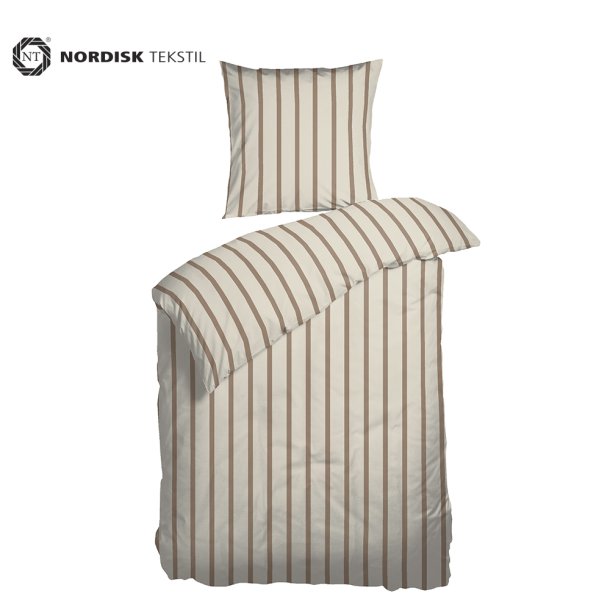 Senget�j GOTS Kelly stripe beige �kologisk bomuld 140x200 + pudebetr�k 63x60 fra Nordisk Tekstil