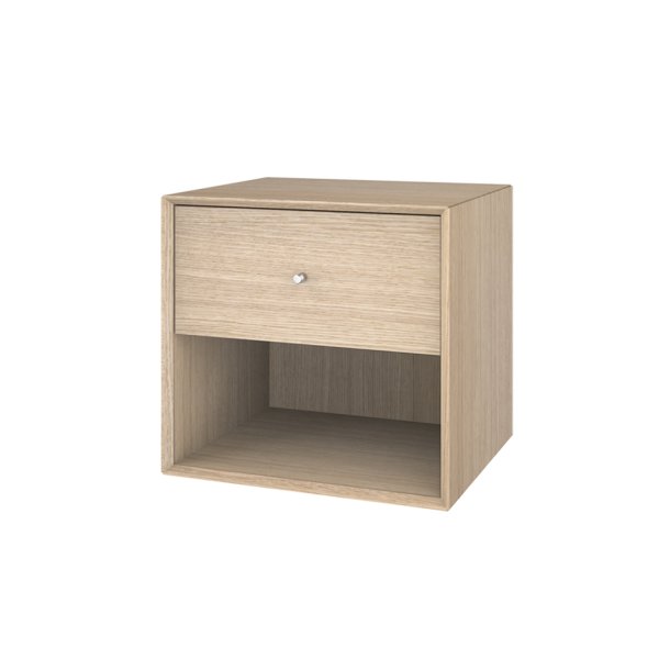 Wood Box sengebord eg hvidolieret med skuffe verst - b. 39,4 x h. 37 cm.