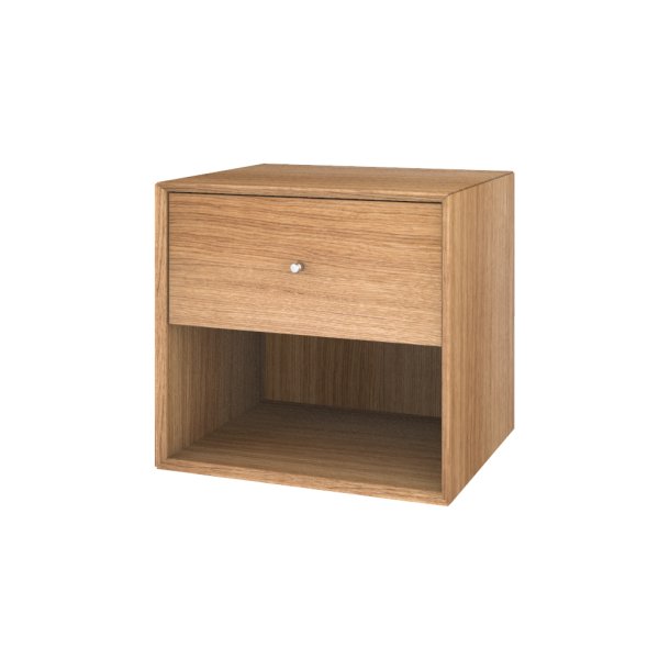 Wood Box sengebord eg olieret med skuffe verst - b. 39,4 x h. 37 cm.